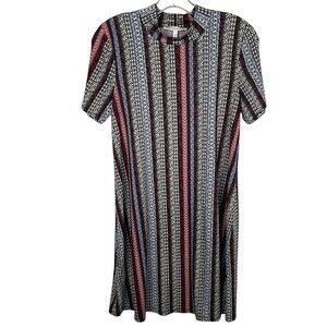 BCBGeneration Med Dress Multi Color Striped Mock Turtleneck Short Sleeve Mini